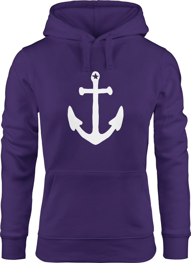Hoodie Damen Anker Sweatshirt Kapuze Kapuzenpullover Moonworks lila S