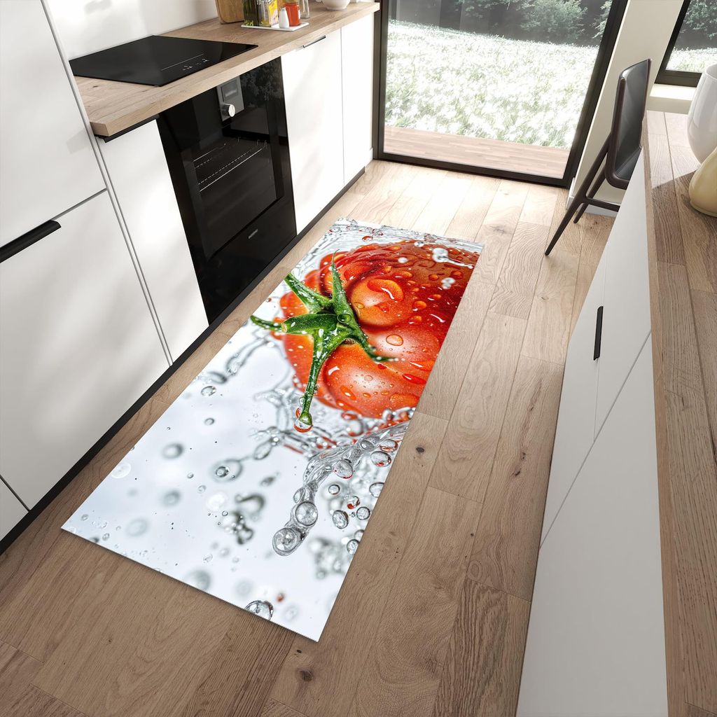 Küchenteppich 80x200cm rutschfest & abwischbar PVC Läufer - Tomate im Wasser
