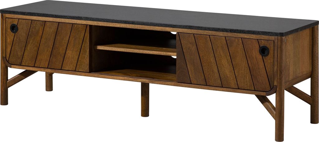 MASSIVMOEBEL24 TV-Board Mango 160x45x50 braun geölt / dunkler Granit LOS ANGELES #101