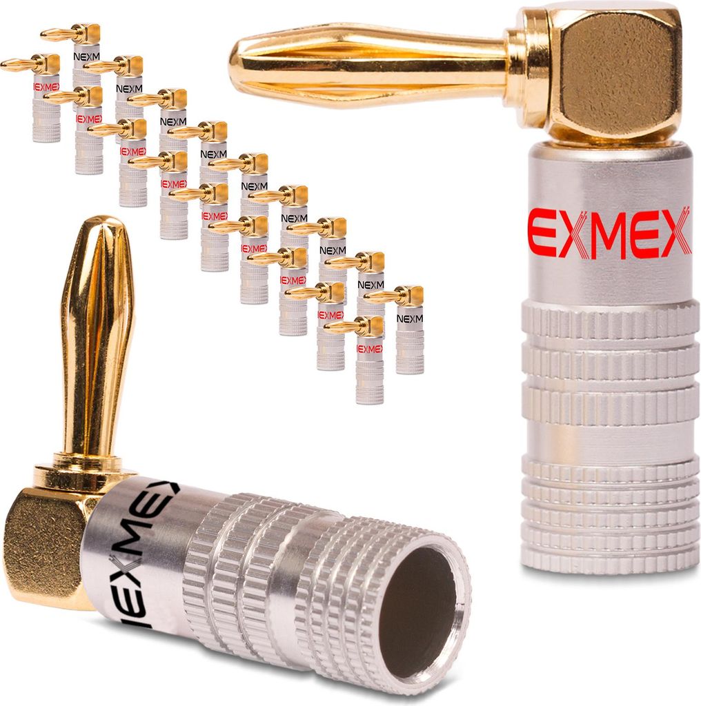 Bananenstecker winkel 4mm NEXMEX 20x schraubbar 24K vergoldet Lautsprecherkabel