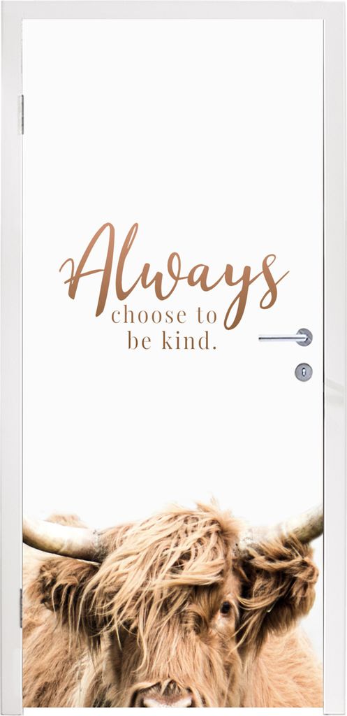 MuchoWow Türtapete Selbstklebende Türfolie Schottischer Highlander - Zitate - Weiß 80x205 cm Türposter Türaufkleber Klebefolie Türklebefoli...