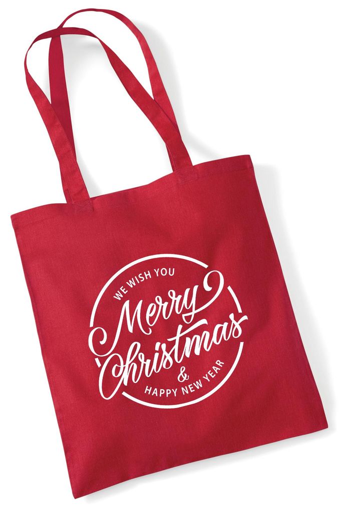 Huuraa Jutebeutel Merry Christmas Schriftzug 10 Liter Classic Red Baumwolle Tasche Geschenkidee