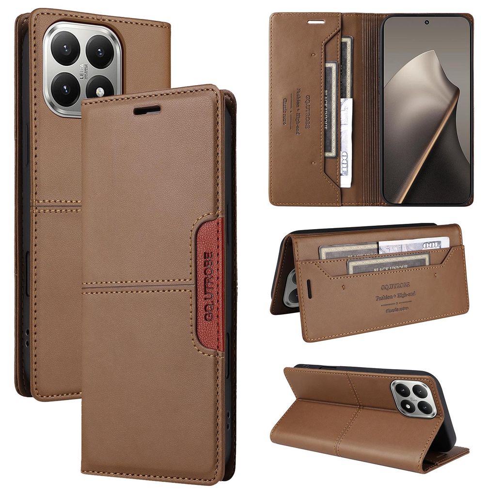 Handyhülle für Xiaomi 15T Hülle, Leder Flip Wallet Kartenfach Stand Schutzhülle Braun