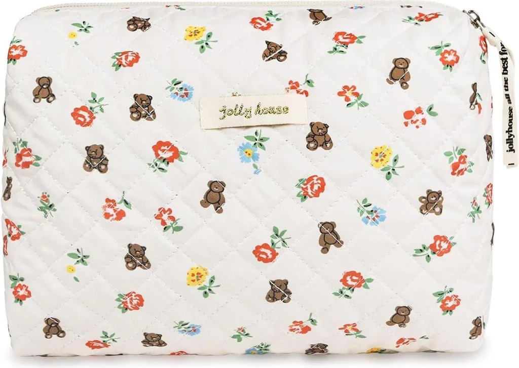 Trousse de maquillage matelassée en coton fleuri, grand format voyage
