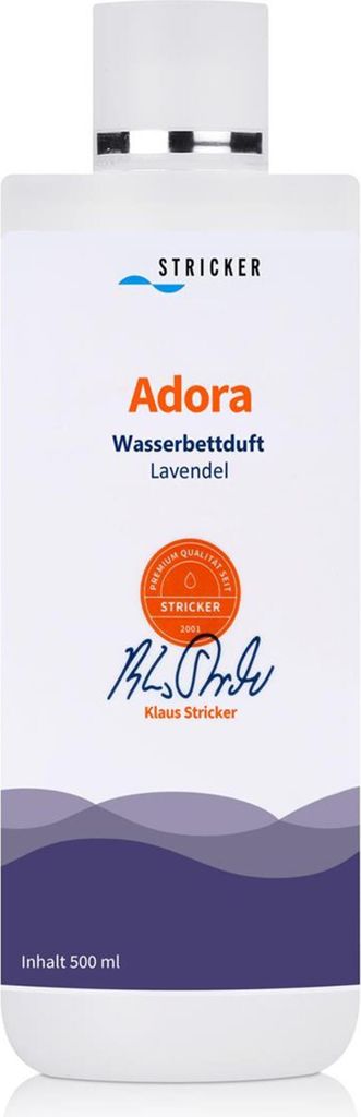 A product shot of a bottle of Stricker Adora Lavender waterbed scent.