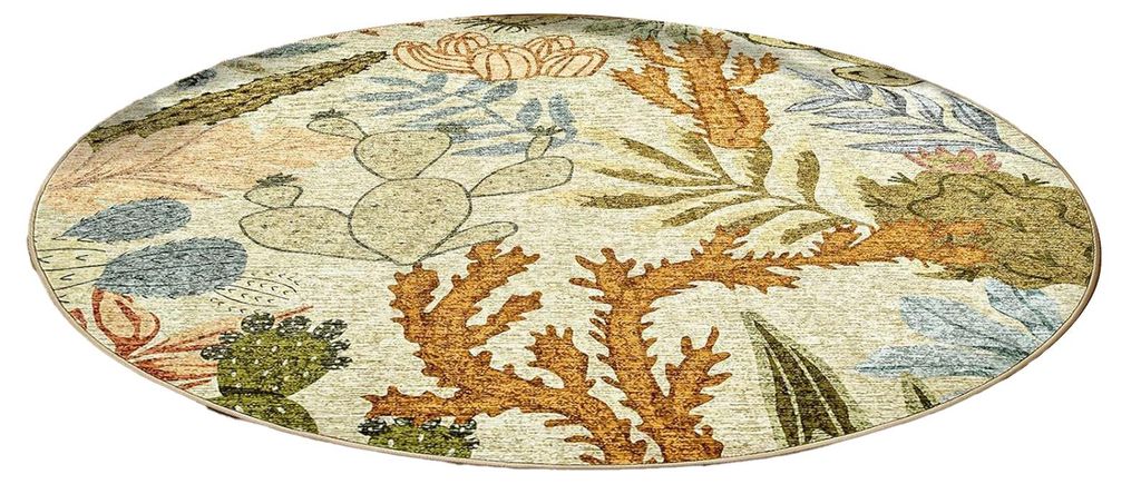 Runde Fußmatte mit Pflanzen- und Blumenmuster, rutschfeste Gummirückseite, maschinenwaschbar, dekorativer Teppich für Wohnzimmer, Schlafzimmer, ...