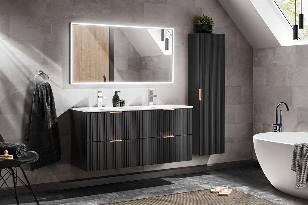Design Badmöbel Set ADEL SCHWARZ 120 cm MDF SOFT-CLOSE Produktbild 