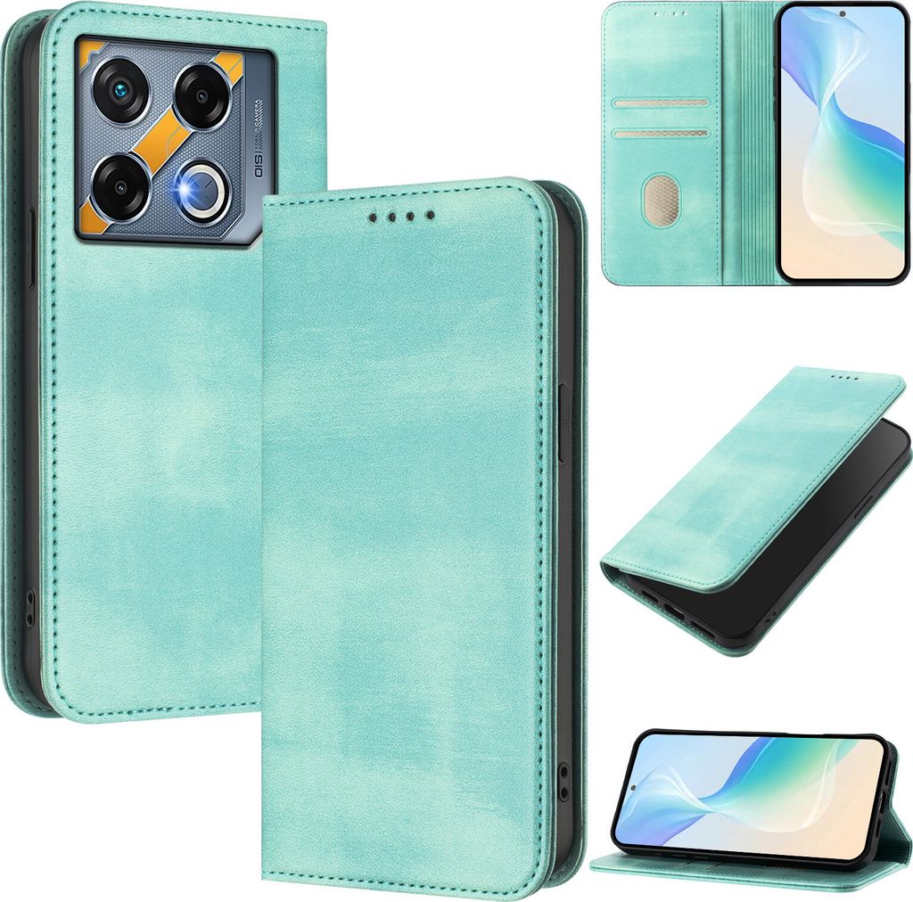 Handyhülle für Infinix GT 20 Pro 5G, Vintage Leder RFID Schutz Kartenfach Standfunktion Magnetische Klapphülle Türkis