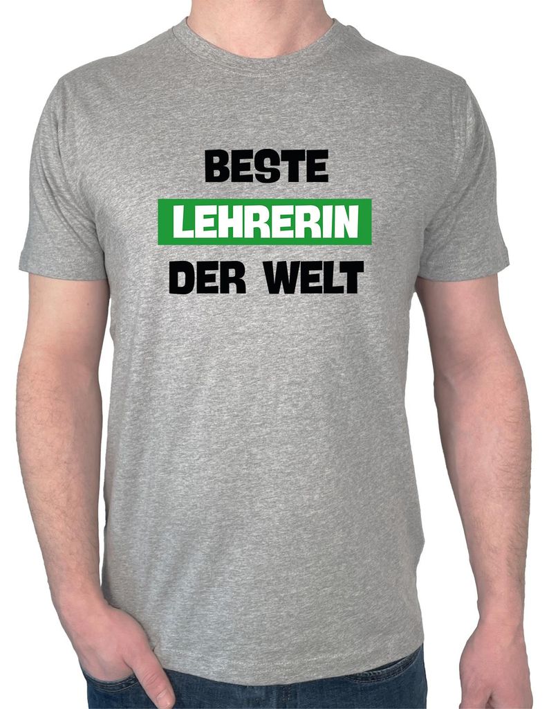 Huuraa Herren T-Shirt Beste Lehrerin der Welt L Sport Grey Bio Baumwolle Fairtrade Herrenshirt Geschenkidee