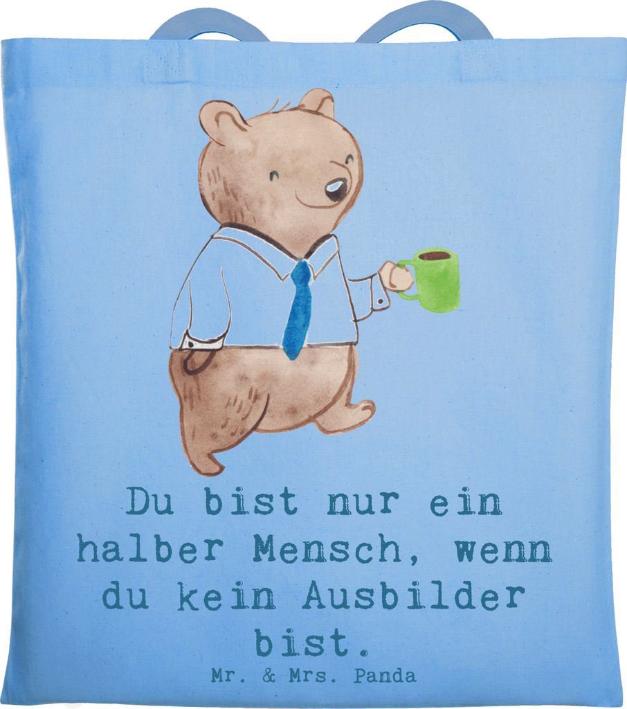 Mr. & Mrs. Panda totebag Ausbilder Herz - Sky Blue - Geschenk, Tutor, Witzig, Beruf, Shopping Tasche, Beutel, Laptoptasche, Jutebeutel, Spruch, Lus...