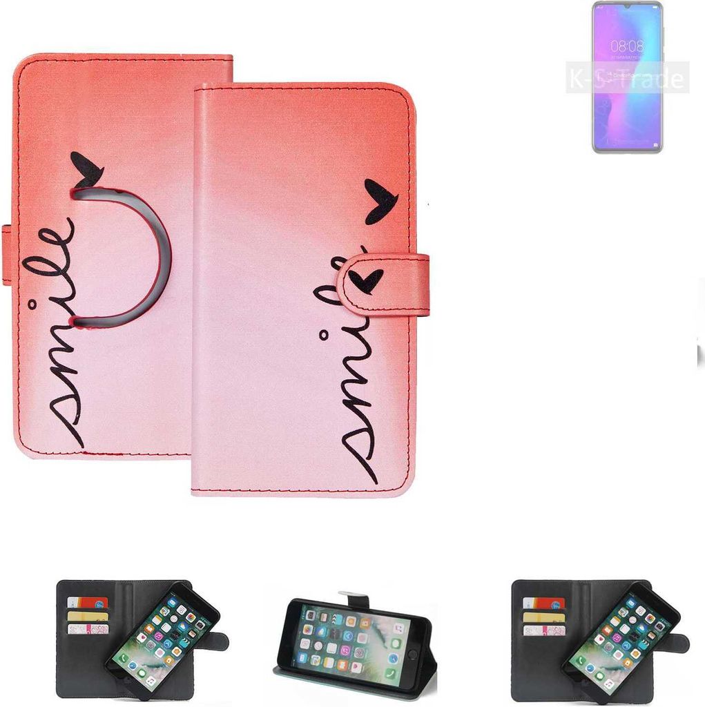 K-S-Trade Schutzhülle Handyhülle kompatibel mit Doogee Y9 Plus Hülle cover bookstyle Etui ''smile'' rot Standfunktion Kameraschutz (1Stk)