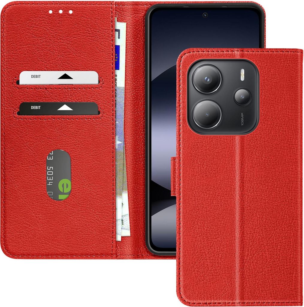 Avizar, Kunstlederetui mit Standfunktion Xiaomi Redmi Note 14 4G, Rot