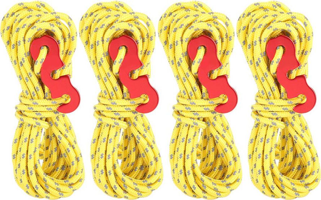 4-teiliges Set, reflektierendes Zelt, Windseil, Campingschnur, Abspannleine mit S-Ring-Schnallenhaken (gelb)