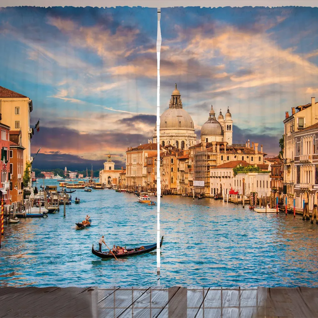 Rideau Décoratif Venise Grand Canal, Voilage Imprimé ARANDE 280x175 cm
