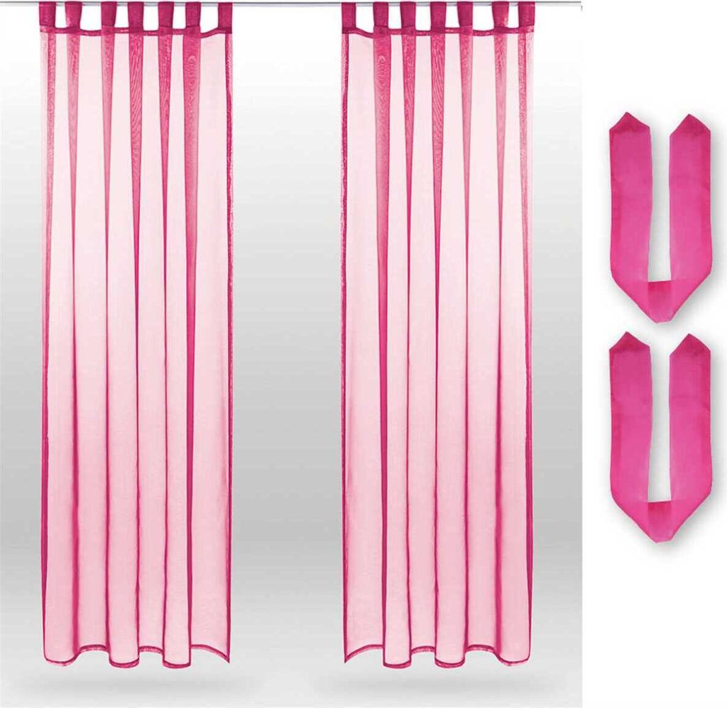 2er Pack Gardine (+ Raffhalter) Transparent Noella Schlaufen, Größe: 140 x 175cm (Pink)