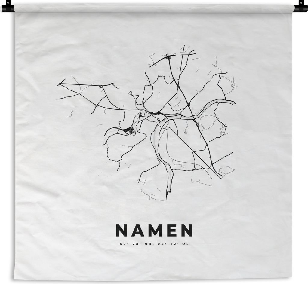 MuchoWow Wandteppich Wandbehang Stadtplan - Schwarz und weiß - Karte - Namur - Belgien - Karte 60x60 cm Tapisserie Dekoration Wandtuch - Dekorat...