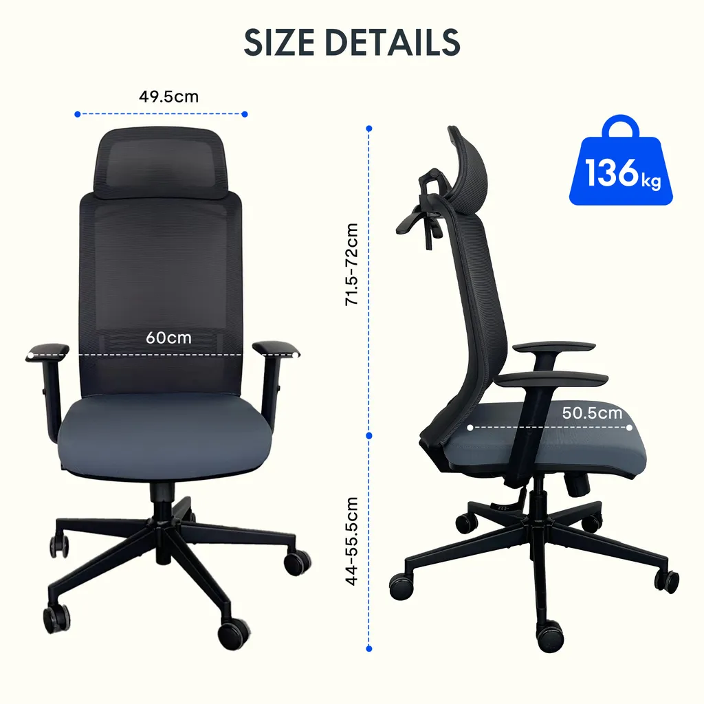 FLEXISPOT Sedia ergonomica da ufficio, sedia da scrivania con appendiabiti, poggiatesta e supporto lombare, bracciolo elevabile, sedile regolabile in altezza per sedia da computer, sedia da lavoro (nero e blu) - 4