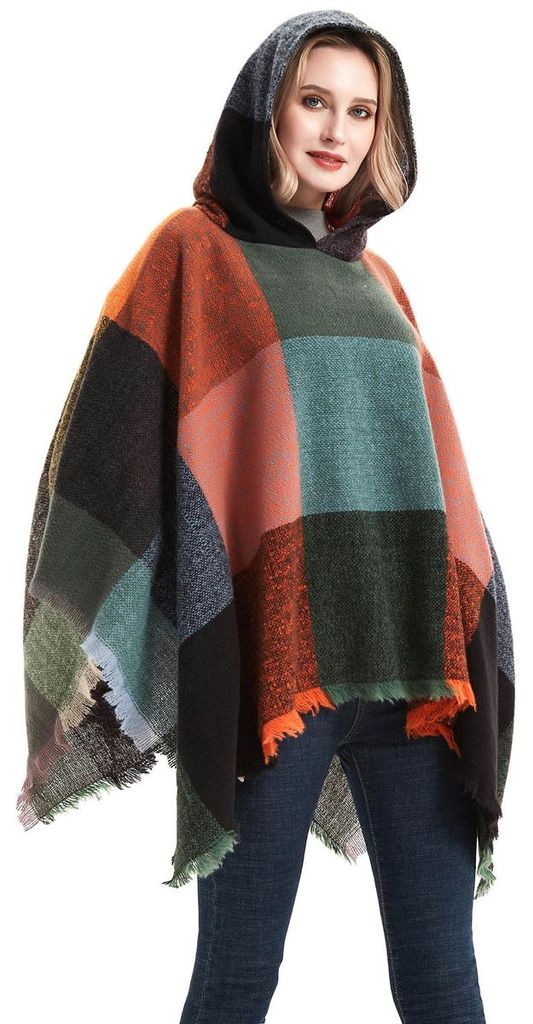 Damen-Kapuzencape mit Karomuster, Schal, Decke, Poncho, Produktbild 