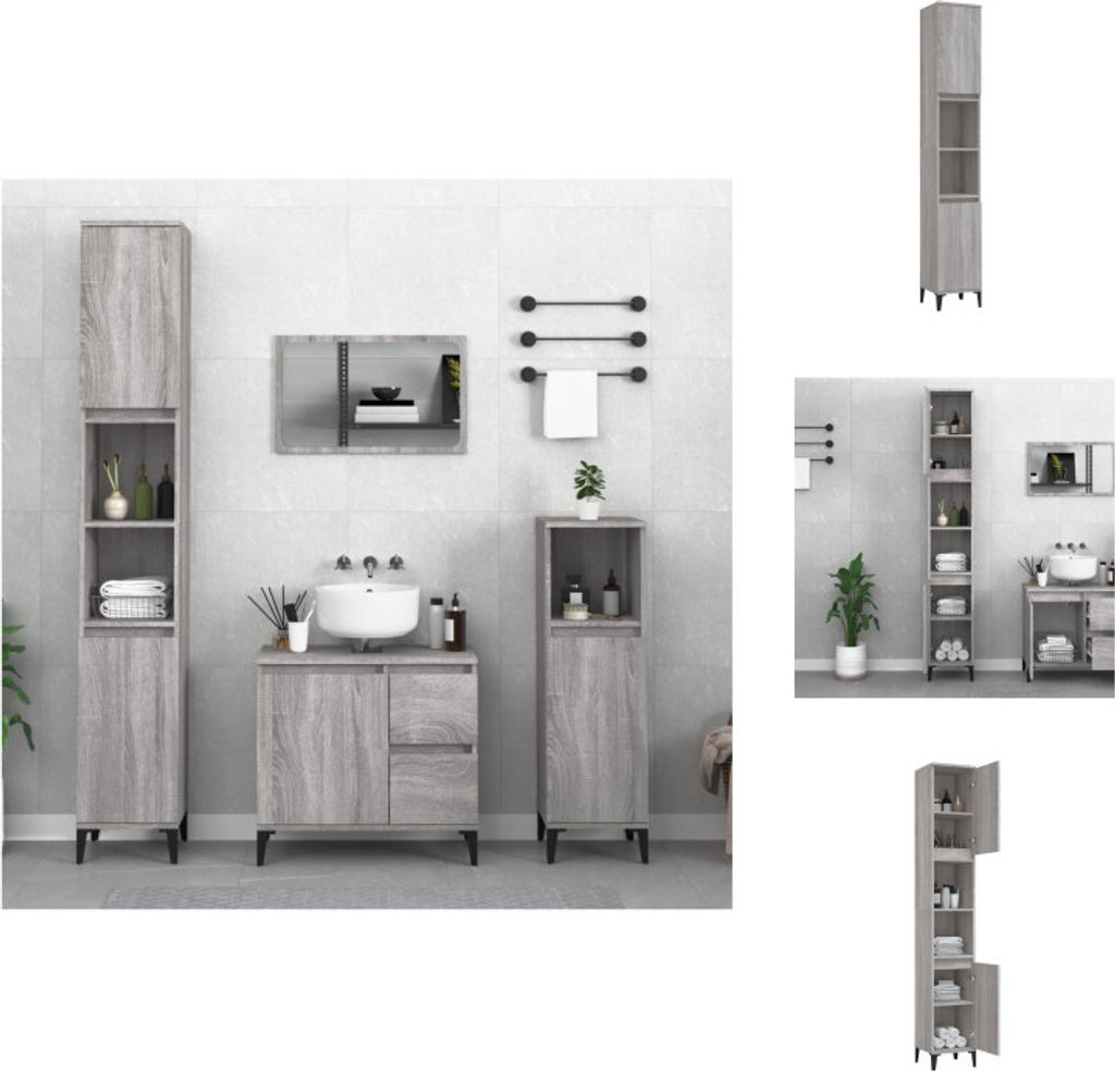 vidaXL Badschrank Grau Sonoma 30x30x190 cm Holzwerkstoff - Badezimmermöbel-Sets