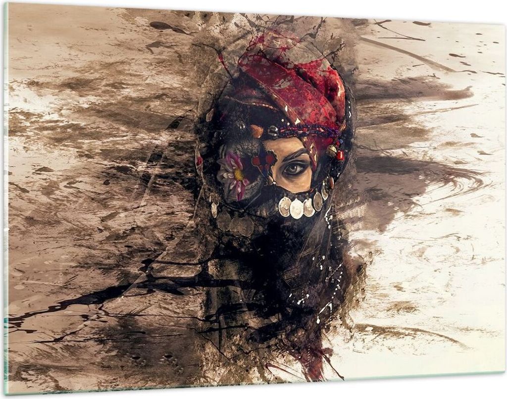 Bilder auf glas - Frau Folklore - 120x80cm - Glasbilder - Wandbilder - Kunstdruck - zum Aufhängen bereit - Wanddekoration aus Glas - Glas Bilder -...