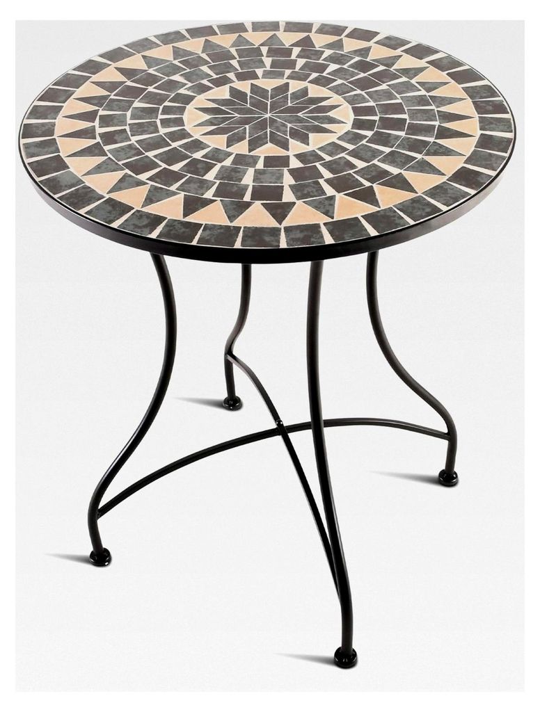 Raburg Mosaiktisch, 60 cm Ø, runder Gartentisch mit Mosaikmuster, Balkon- und Terrassentisch, mediterranes Flair, handgefertigt, Dunkelblau-Beige