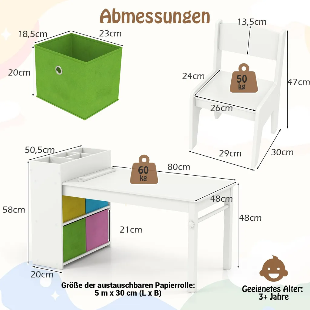 Ensemble table de dessin pour enfant de 3 ans et plus avec chaises