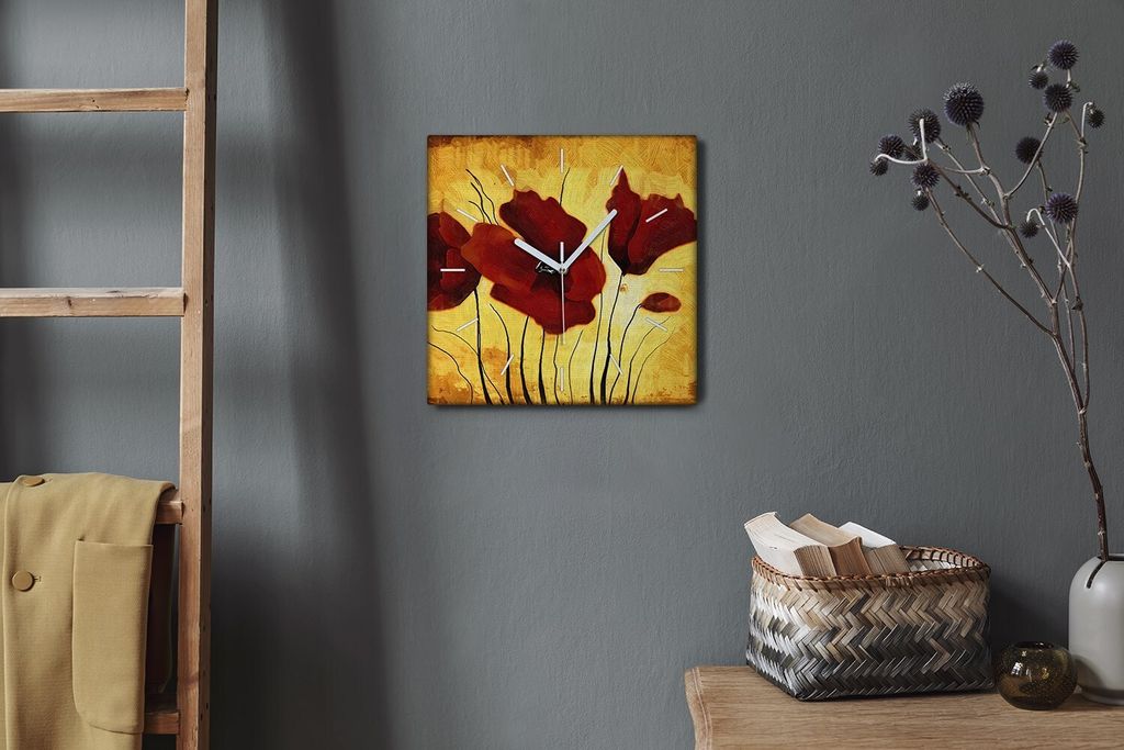 Coloray Hodiny Unikátní 30x30 cm Tiché hodiny Pro obývací pokoj a kuchyň Nástěnné hodiny Plátno Bílé ručičky hodin - Malování květin