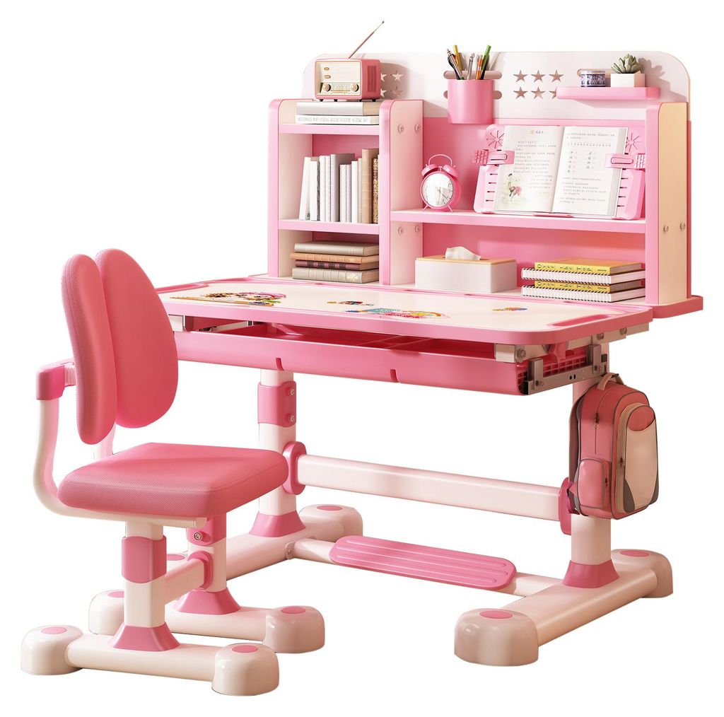 2-teiliges Kinder-Schreibtisch-Stuhl-Set, höhenverstellbarer Kinder-Schreibtisch-Stuhl mit Sitzkorrektur, ergonomischer Schreibtischstuhl mit Buch...