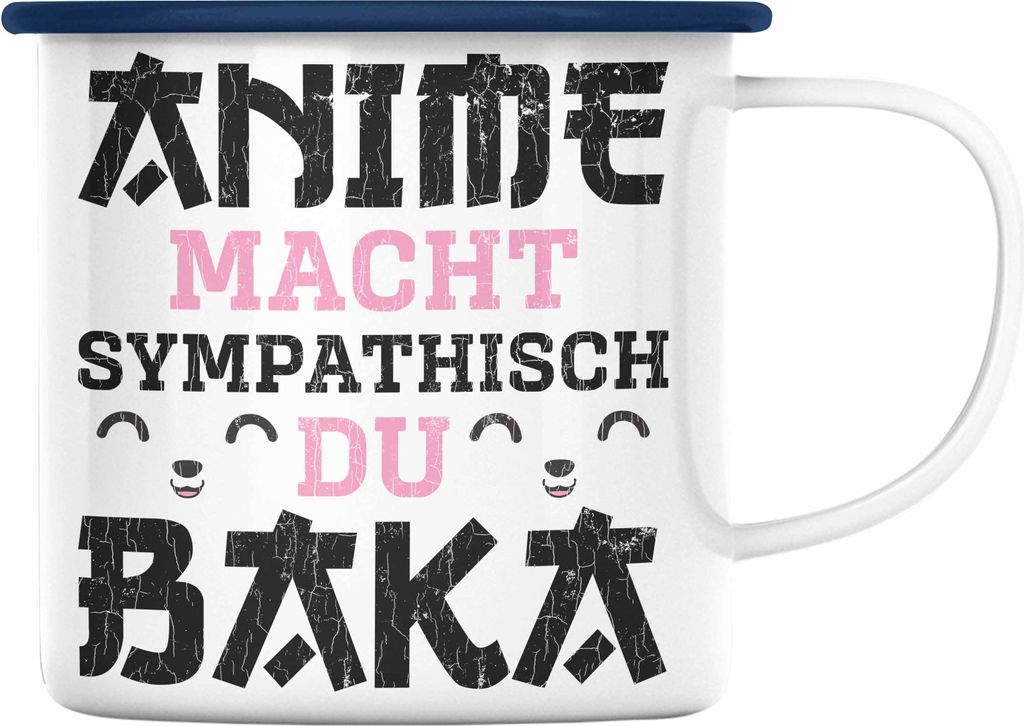 Trendation - Anime Emaille Tasse Geschenk Spruch Emaille Emaille Tasse Geschenke Deko Anme Fan Sympathisch (Blau)