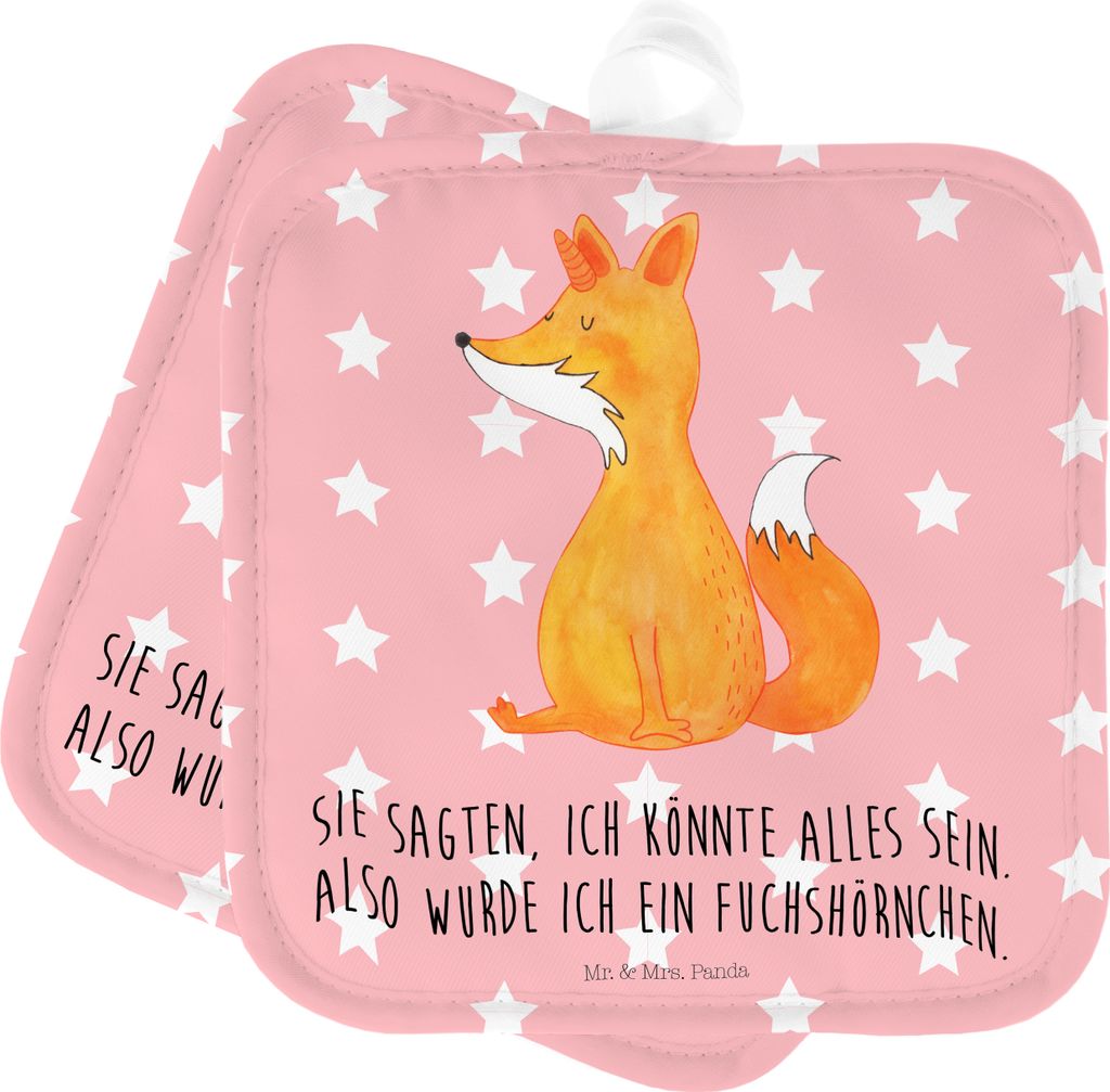 Mr. & Mrs. Panda Topfuntersetzer Einhorn Wunsch - Rot Pastell - Geschenk, Unicorns, topfhalter, Topflappen Set, Einhörner, Fuchshörnchen, Kochlap...