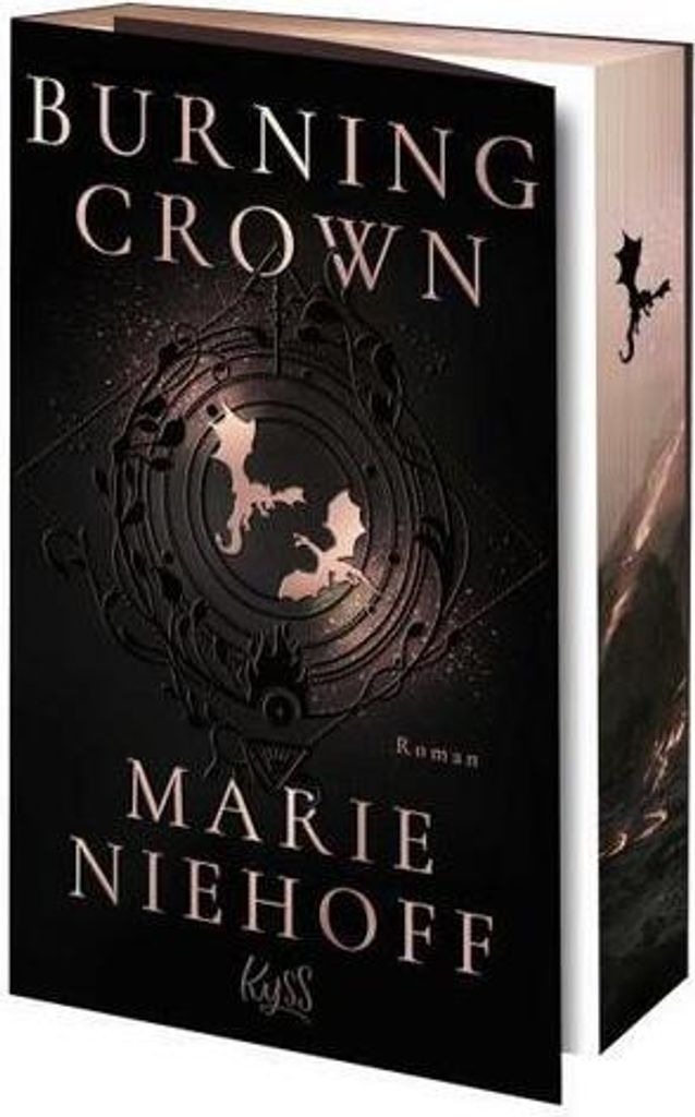 A 3D render of the book "Burning Crown" by Marie Niefhoff.