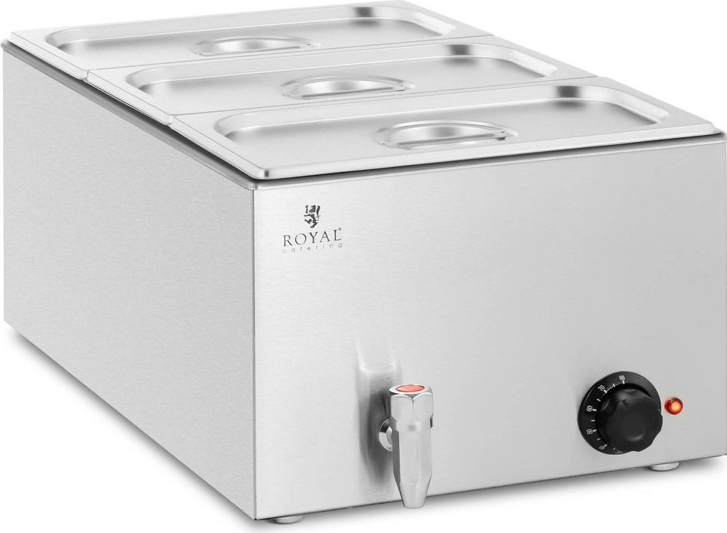 Royal Catering Bain Marie - 600 W - 3 GN 1/3 - Ablasshahn Obrázek produktu 1