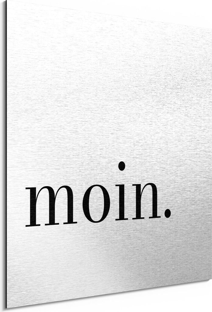DEQORI Alu-Dibond Bild Silber 30x30 cm 'Moin - Schriftzug' Wandbild Metall dünn Design