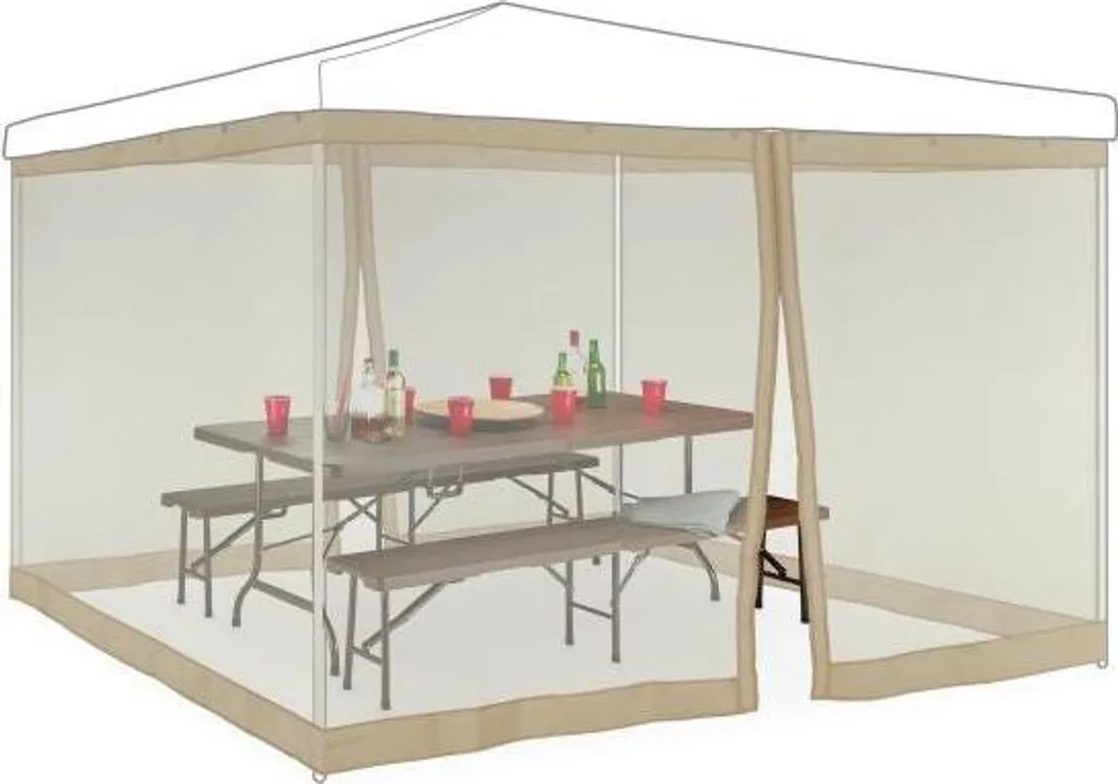 Rideau moustiquaire pour tonnelle 3x3m beige - Filet de protection extérieur