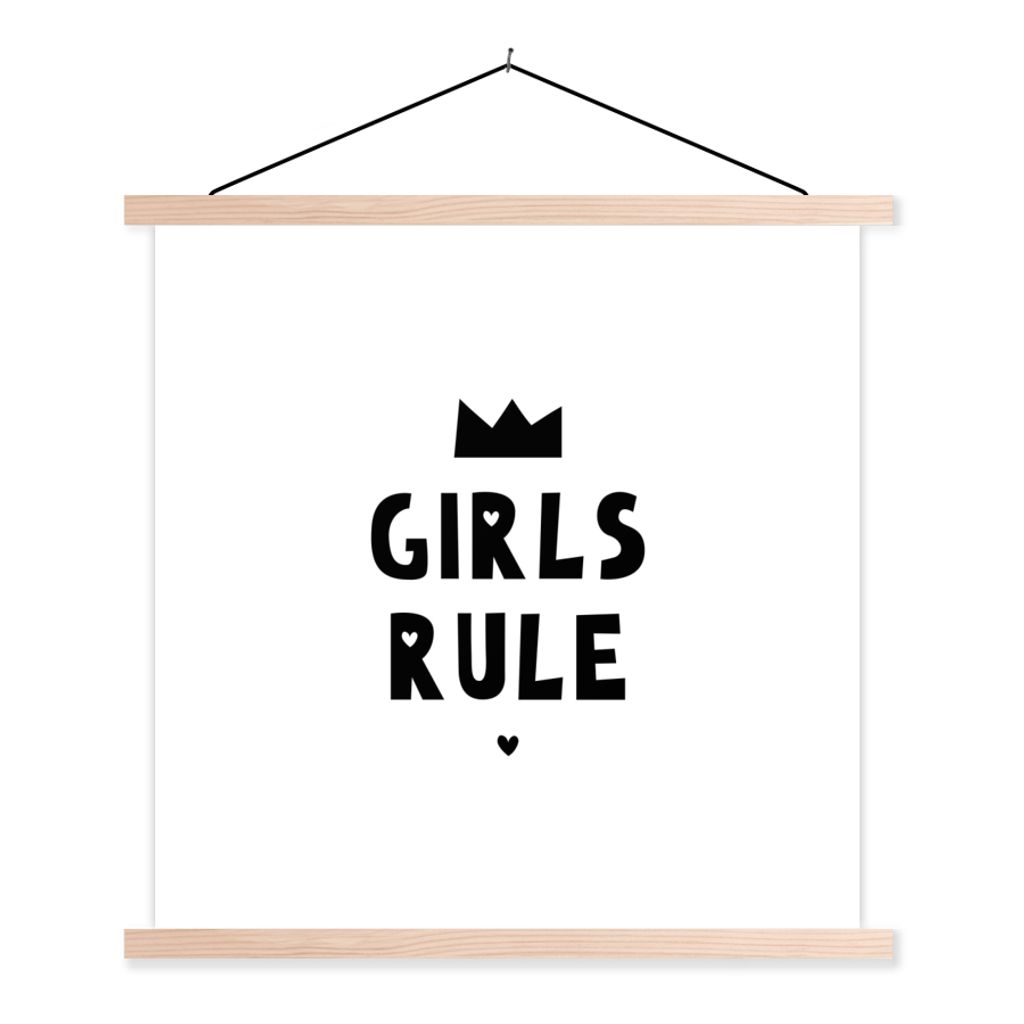 MuchoWow Textilposter Zitate - Kinder - Mädchen - Mädchen regieren - Sprichwörter 40x40 cm mit holzfarbenen Rahmen - Posterleiste