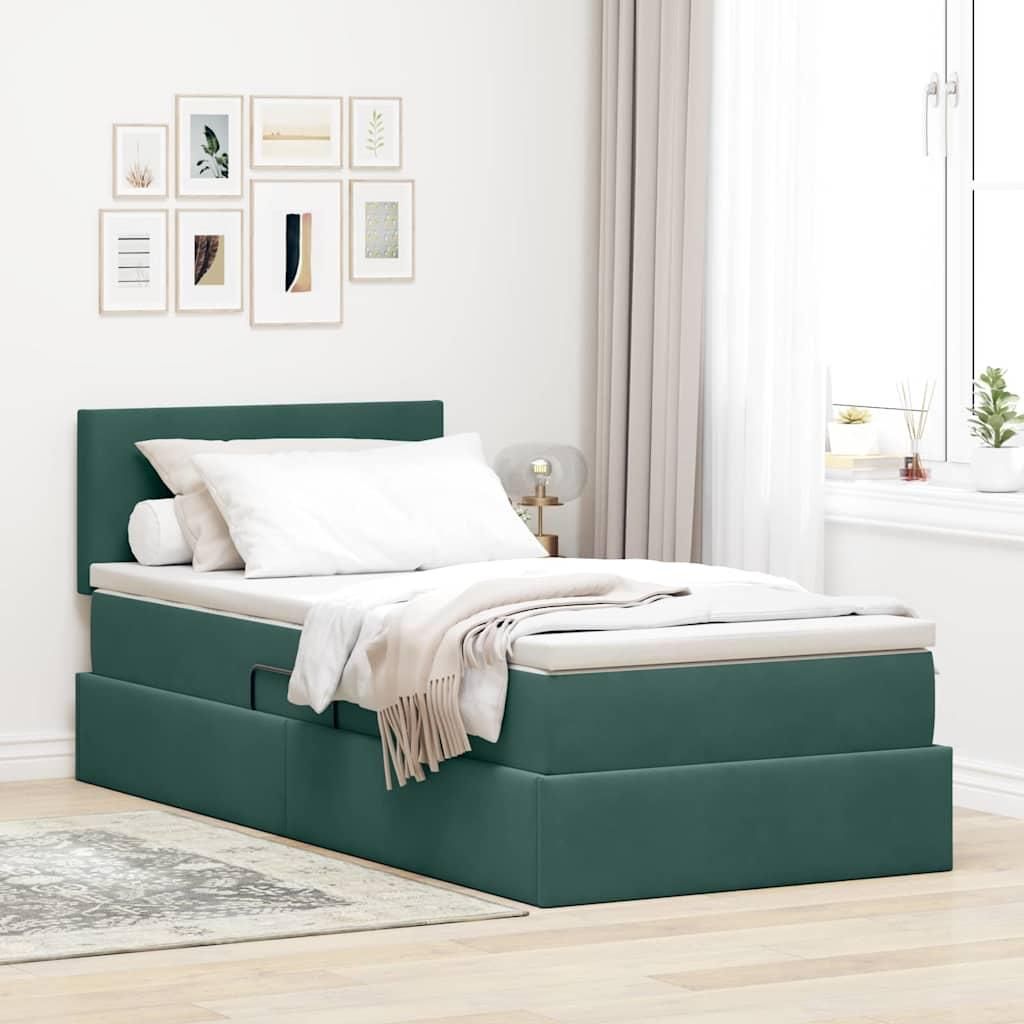 Möbel Aufbewahrungsbett - elegante Design - Einzelbett/Bettgestell - mit Matratze Dunkelgrün 90x190cm Samt - Klassische Betten NEU8312601