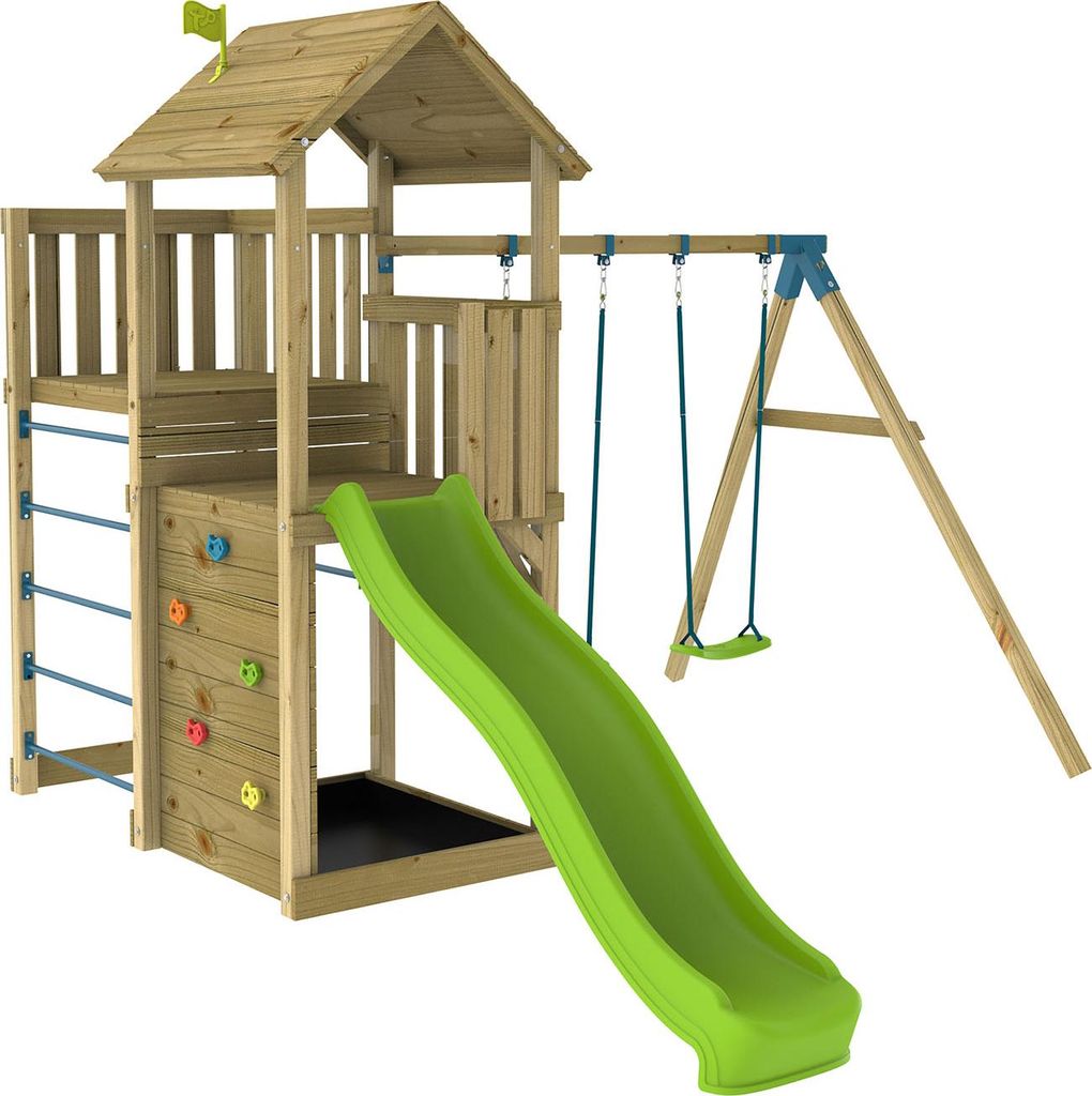 TP Toys Wolkenkratzer 5 Spielturm Garten mit Rutsche und Schaukel