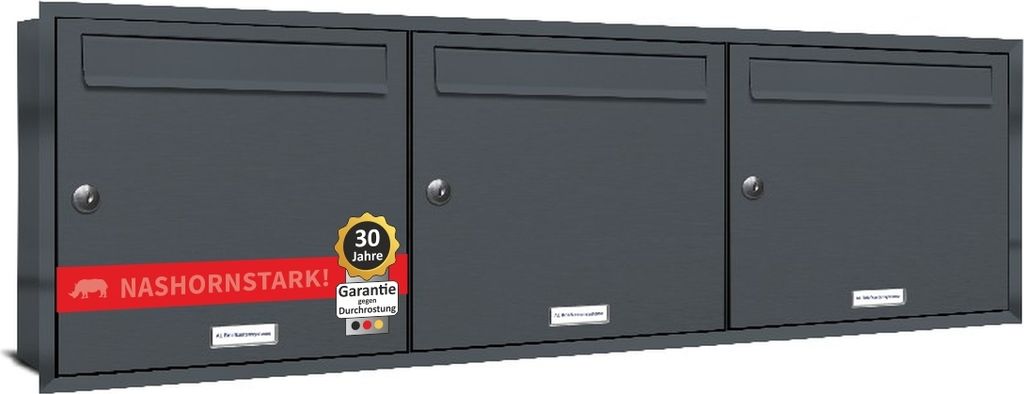 3er Briefkasten Anlage Unterputz Montage RAL 7016 Anthrazit