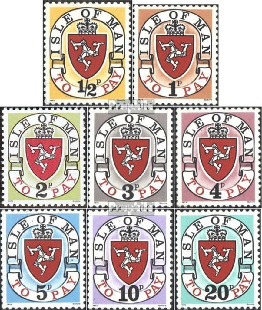 Briefmarken GB - Isle of Man 1973 Mi P1I-P8I (kompl.Ausg.) mit Jahreszahl 1973 postfrisch Portomarken
