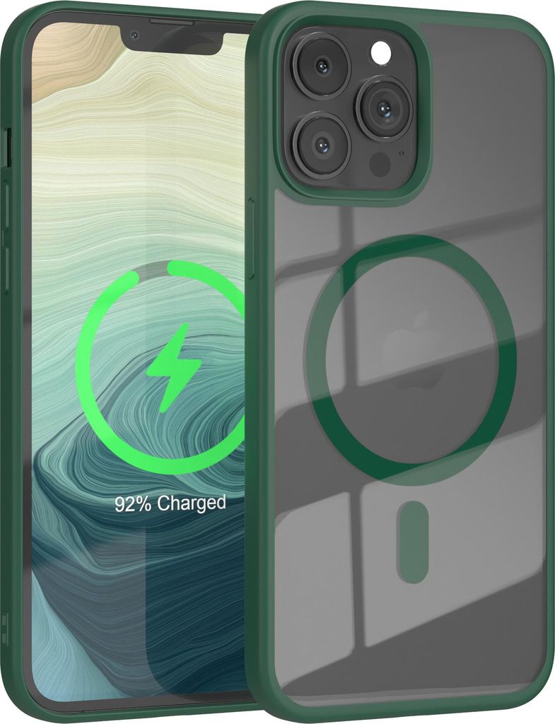 EAZY CASE Clear MagSafe Case für Apple iPhone 13 Pro Max, Qi-Charging, Silikon mit Kameraschutz, Bumper Case in Grün