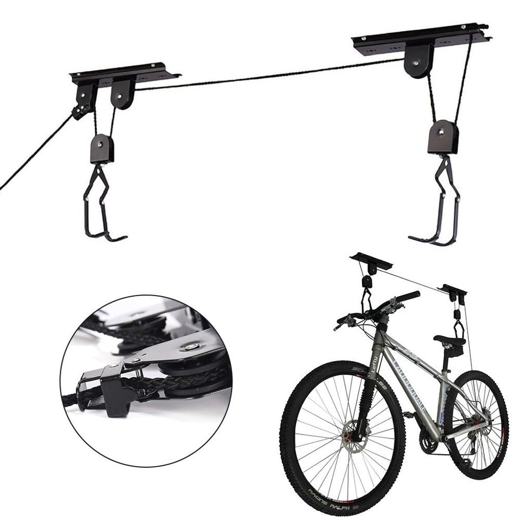 Fahrradlift, Fahrradaufhängung Fahrradaufzug Halterung Deckenhalterung für Fahrräder Deckenmontage Fahrradhalter Seilzug bis 50kg Schwarz