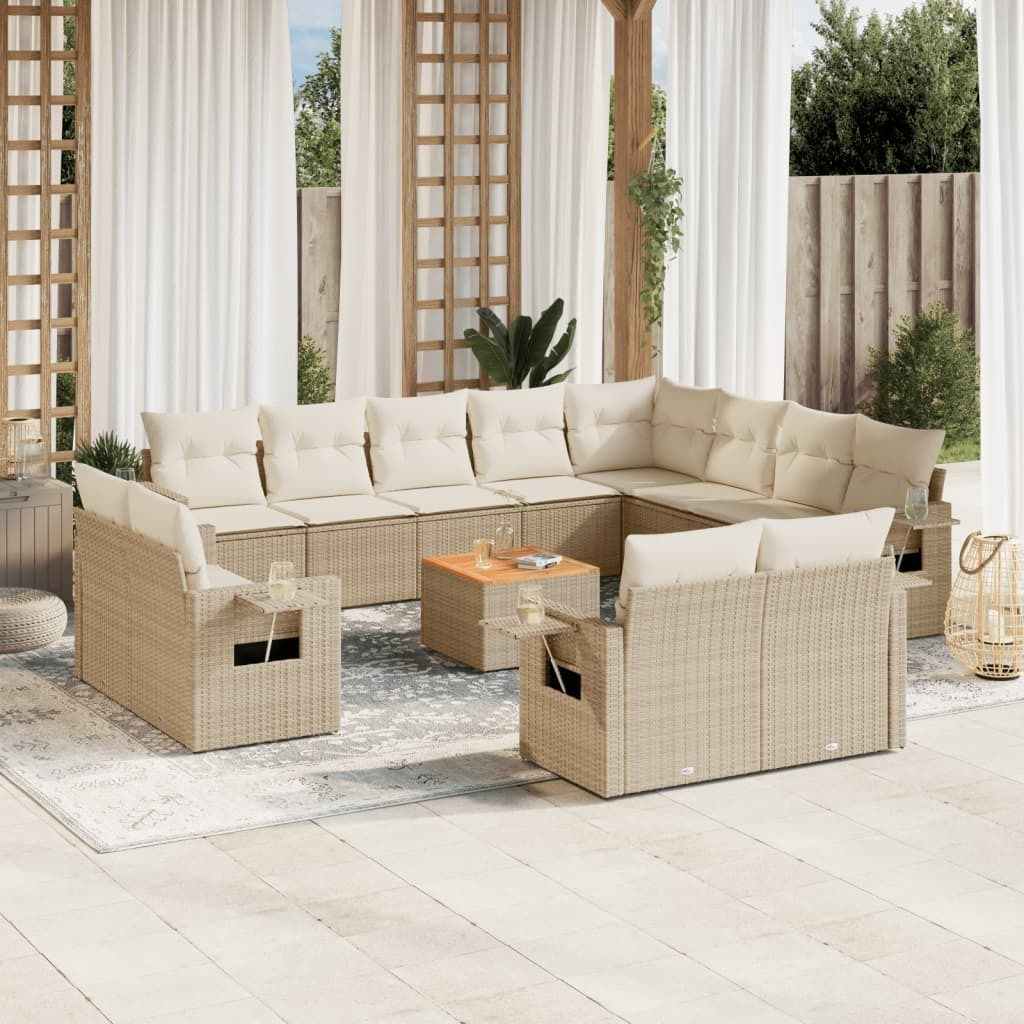 Maison Exclusive - 13-tlg. Garten-Sofagarnitur mit Kissen Beige Poly Rattan