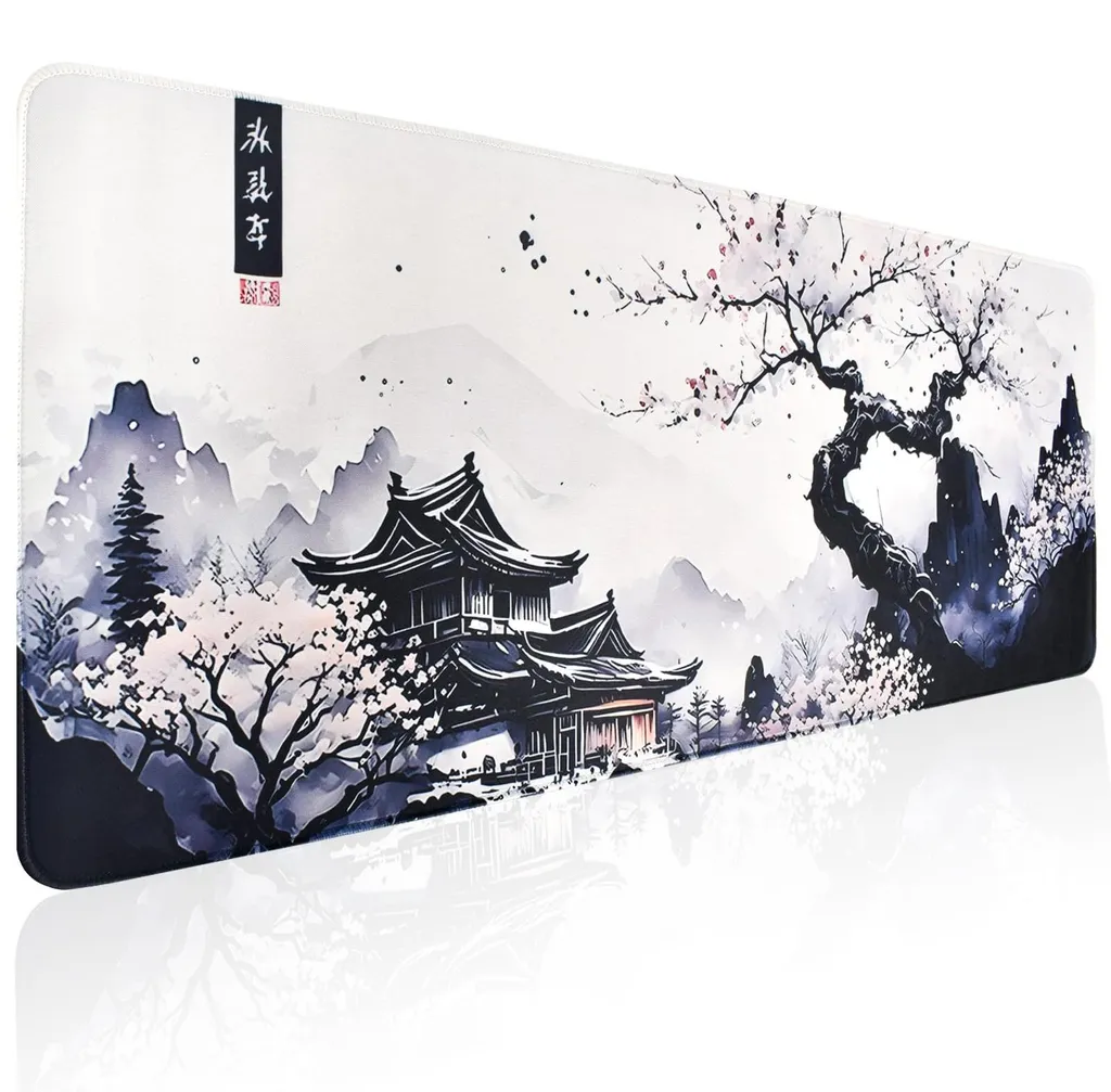 Tapis de souris XXL Japonais blanc 800x300x3mm motif fleurs de cerisier