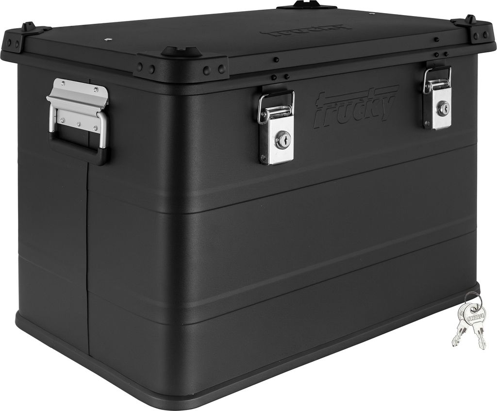 Aluminium Box mit Deckel Schwarz Alu Kiste Box Alukiste 75 Liter Transportbox Metallbox Alu Aufbewahrungsbox Boxen Abschliessbar Metallkiste Trucky
