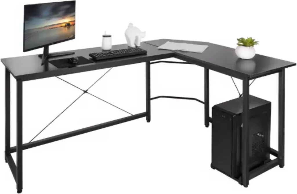 Bureau en L noir 190x120x75 cm grand poste de travail informatique