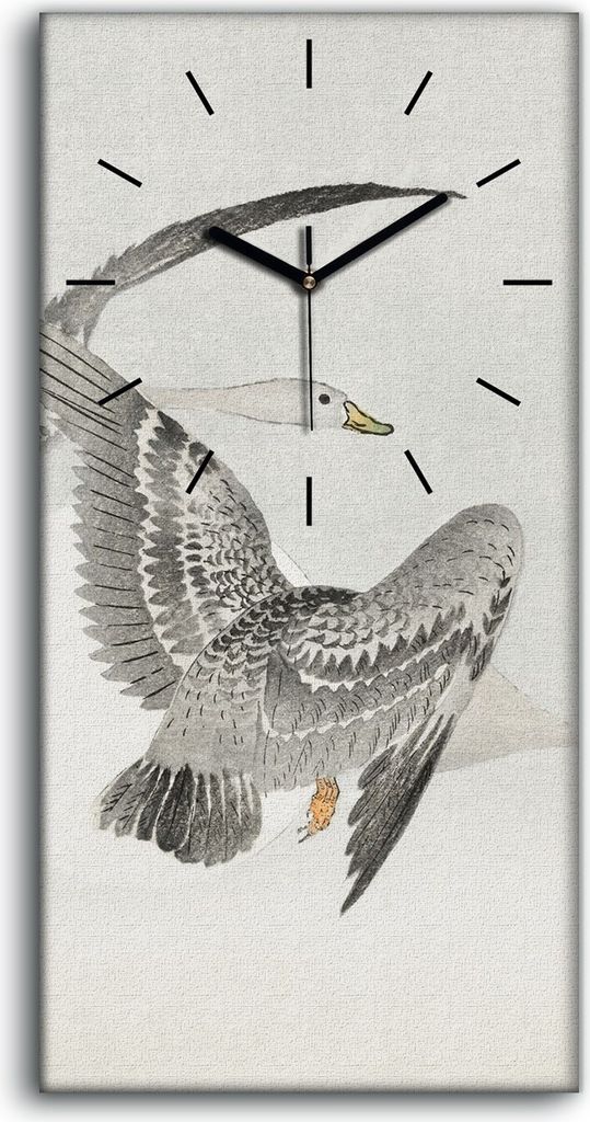 Küchenuhr Bürouhr Leinwand Uhr 30x60 Gemälde Asiatisches Tier Vogel Gänse Himmel - schwarze Hände