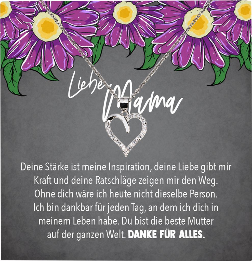 22Feels Echt Silber Halskette - Liebe Mama Geschenk Geburtstag Muttertag Weihnachten Mutter Schmuck Set für Frauen - Herz Anhänger, Karte