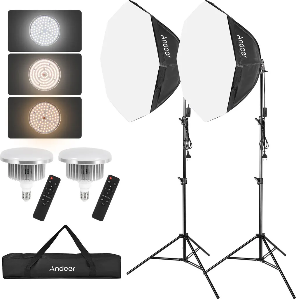 Andoer Kit Softbox Octogonale LED 85W avec Trépied 2m et Télécommande - 5