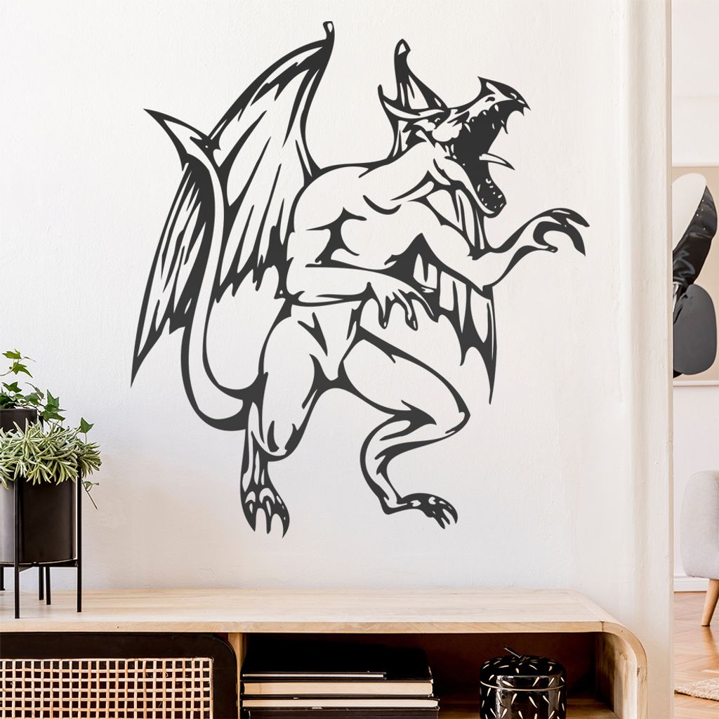 Gargoyl Drache Wandtattoo in 6 Größen - Wandaufkleber Wall Sticker - Dekoration, Küche, Wohnzimmer, Schlafzimmer, Badezimmer