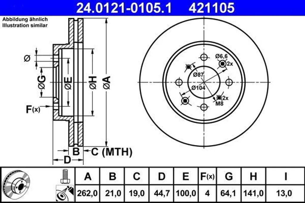 Disque de frein avant ventilé pour Honda Insight et CRX - Qualité Premium ATE
